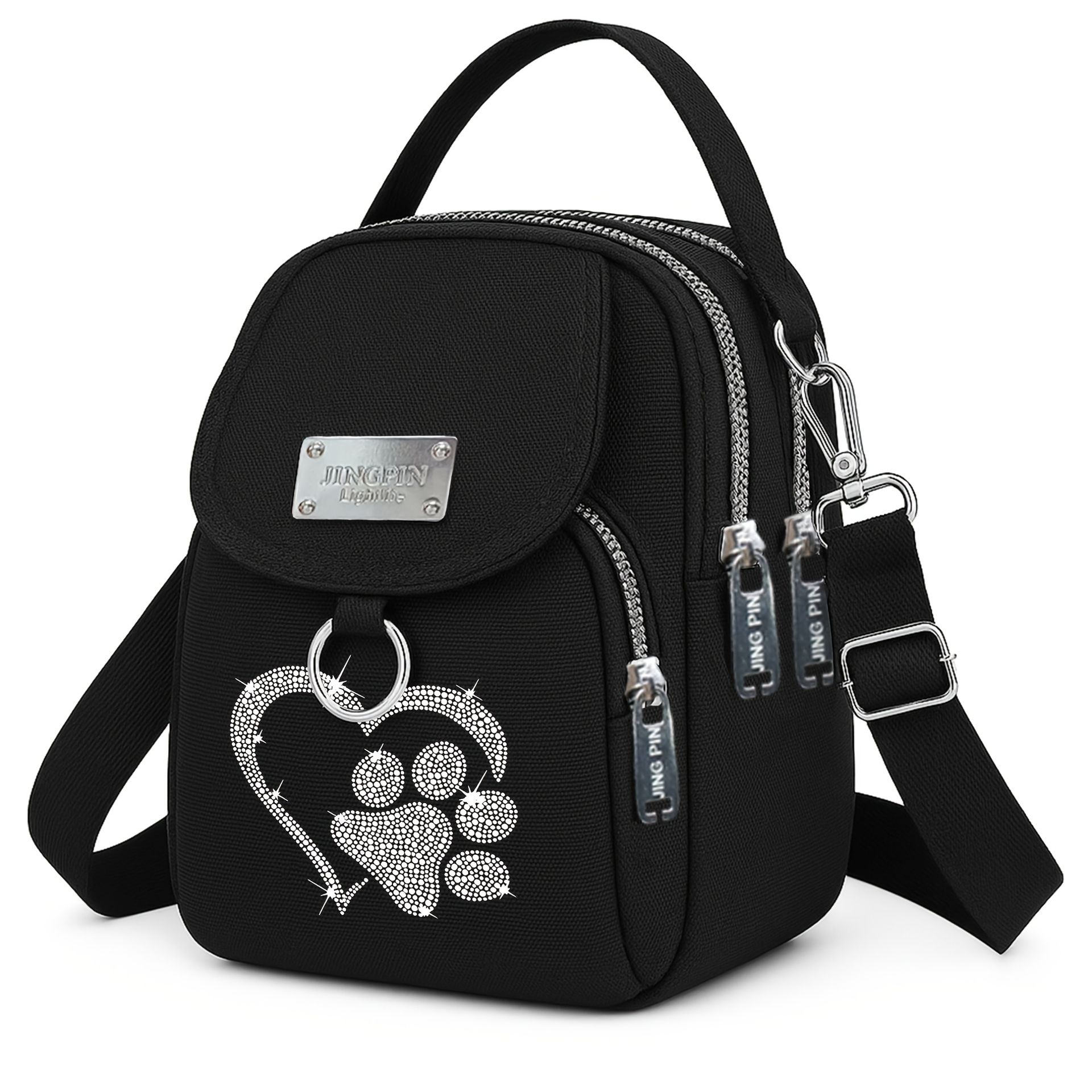 TEMU 1 szt. Damska Torba Krzyżówka z Uroczym Wzorem Łapki i Kieszonką na Łapkę – Odpinany Pasek, Lekka i Trwała Nylonowa, Zamykana na Zamek, Torba