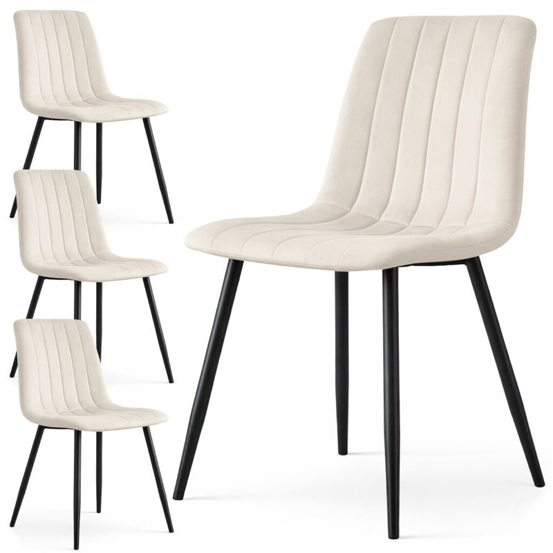 4x Welurowe krzesło tapicerowane pikowane Beżowe LIVO Czarne nogi