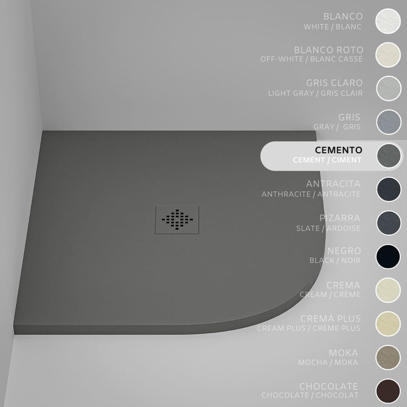 Brodzik półokrągły SOULHOME Żywica i Konglomerat Mineralny Antypoślizgowy 70x70 cm Szary Cementowy - Kratka ten sam kolor