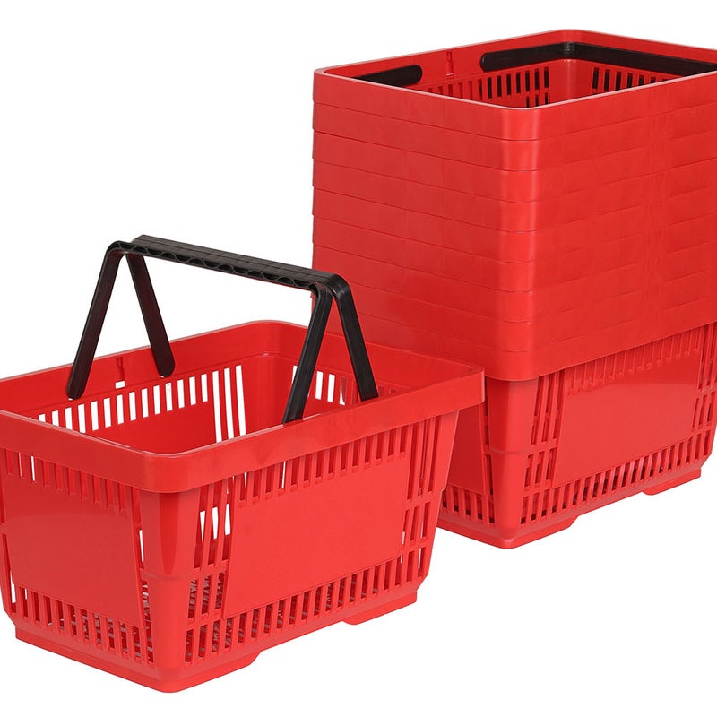 Zestaw 100x Koszyk zakupowy do przechowywania 2 rączki 22L czerwony KTD