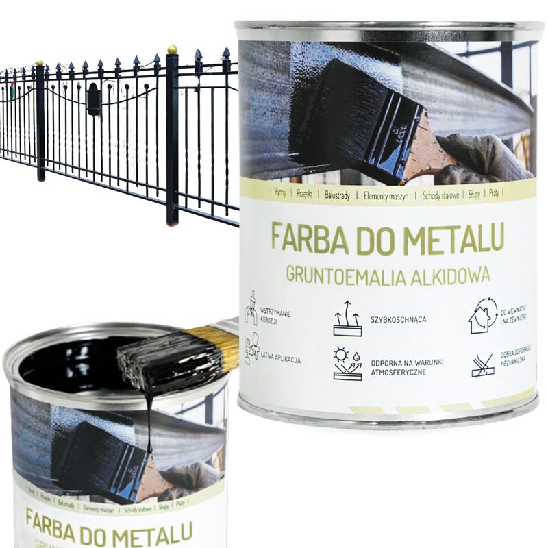 Gruntoemalia alkidowa farba do metalu 0,8L czarny szybkoschnąca antykorozja