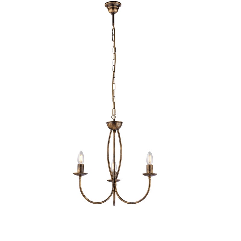 Botte - Brązowy lakierowany żyrandol z żelaza z dekoracją w kolorze starego złota, 3 światła, 110 cm - Ø45 cm - BL147-3-BR