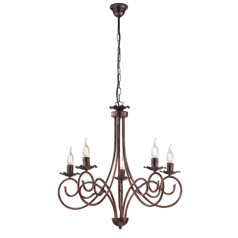 Alma - Żyrandol z czarnego lakierowanego żelaza z antyczną miedzianą dekoracją, 5 świateł, 120 cm - Ø57 cm - BL130-5-NR