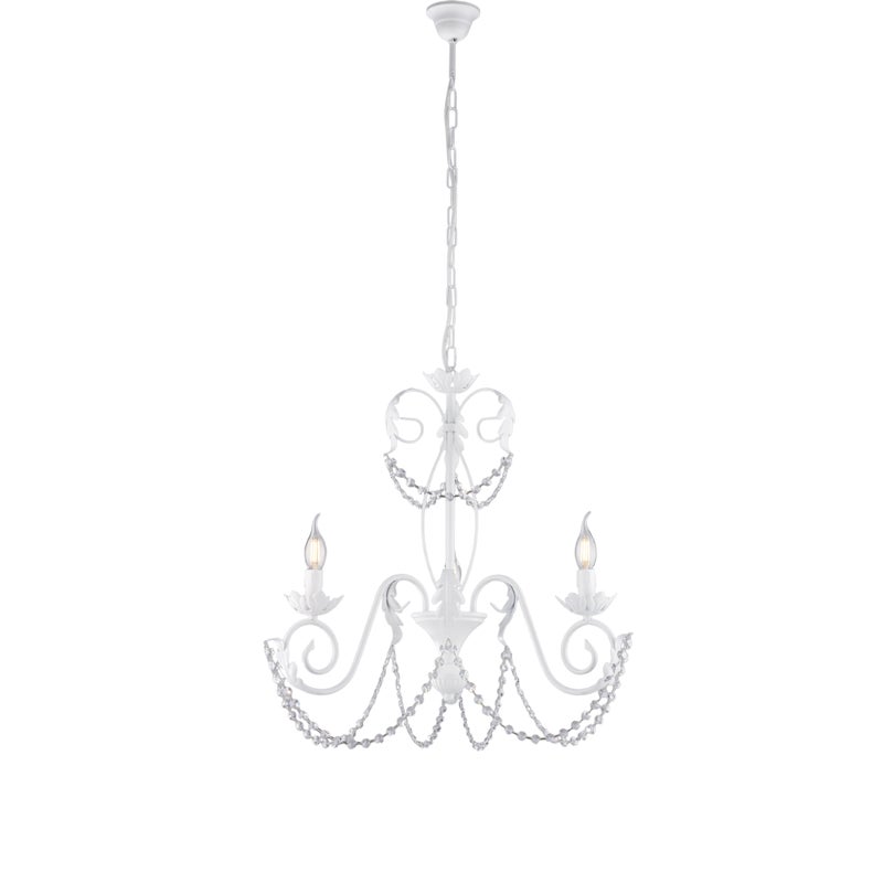 Damascus - Biały lakierowany żyrandol z żelaza z dekoracją w stylu shabby chic i kryształowymi cyrkoniami, 3 lampy, 120 cm - Ø47 cm - BL77-3-BCO