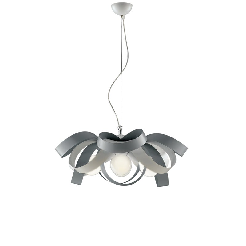 Primula - Lampa wisząca z żelaza lakierowanego na biało i szaro, z regulowanym stalowym kablem, 4 światła, 138 mm - Ø66 mm - BL145-4-BG