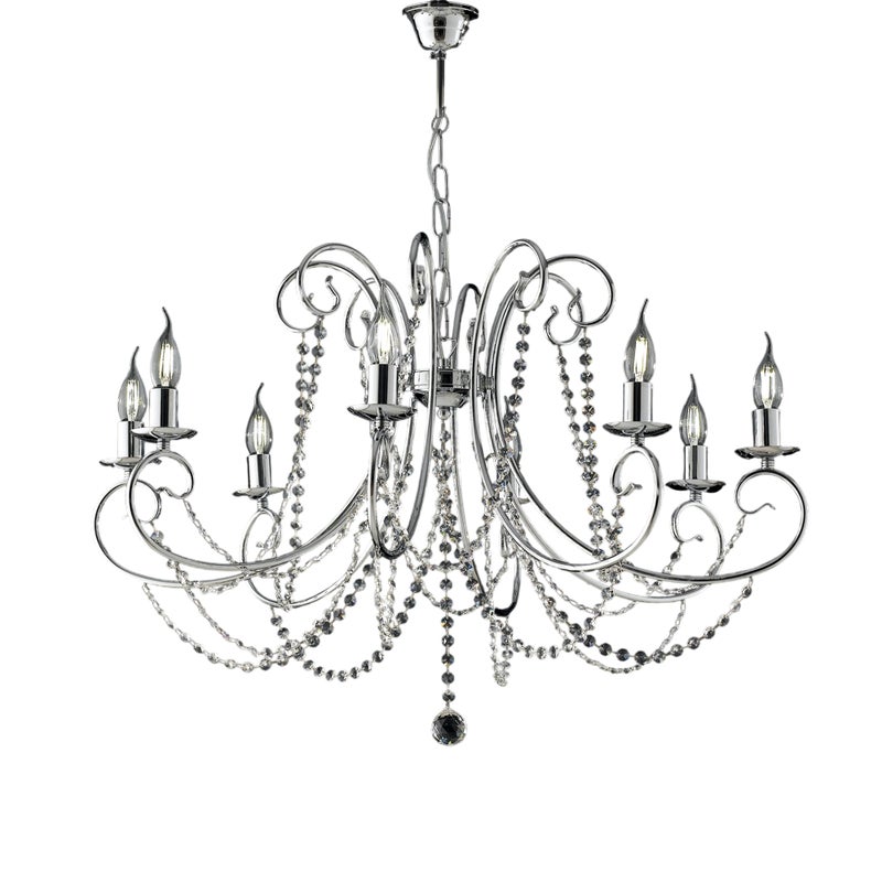 Żyrandol Magda z chromowanego żelaza, 8 świateł, 118, Ø74, BL146-8-CR