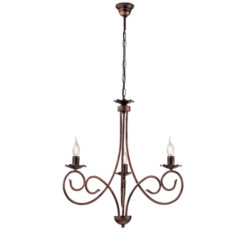 Alma - Żyrandol z czarnego lakierowanego żelaza z antyczną miedzianą dekoracją, 3 lampy, 120 cm - Ø50 cm - BL130-3-NR