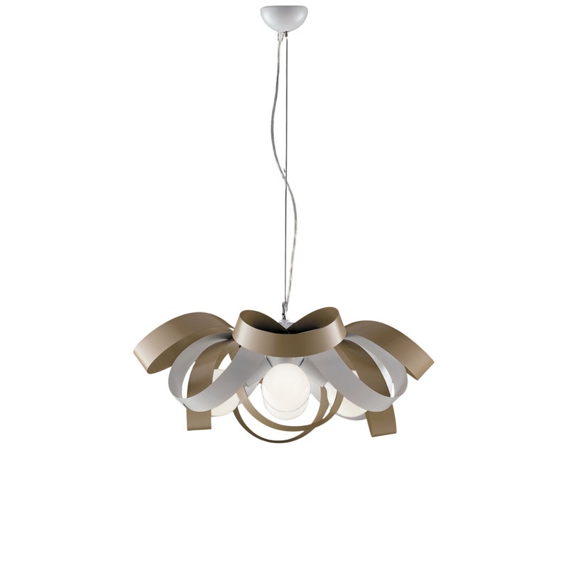 Primula lampa wisząca z żelaza biała i gołębia szarość, 4 lampy, regulowany stalowy kabel, Ø66 cm