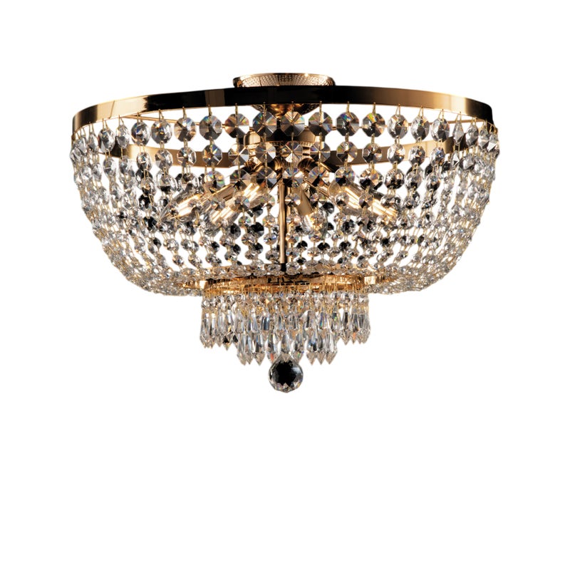 Lampa sufitowa Mozart z żelaza i złoconego mosiądzu z kryształkami górskimi 6 świateł H.37 Ø50 BL189-PL6-OR