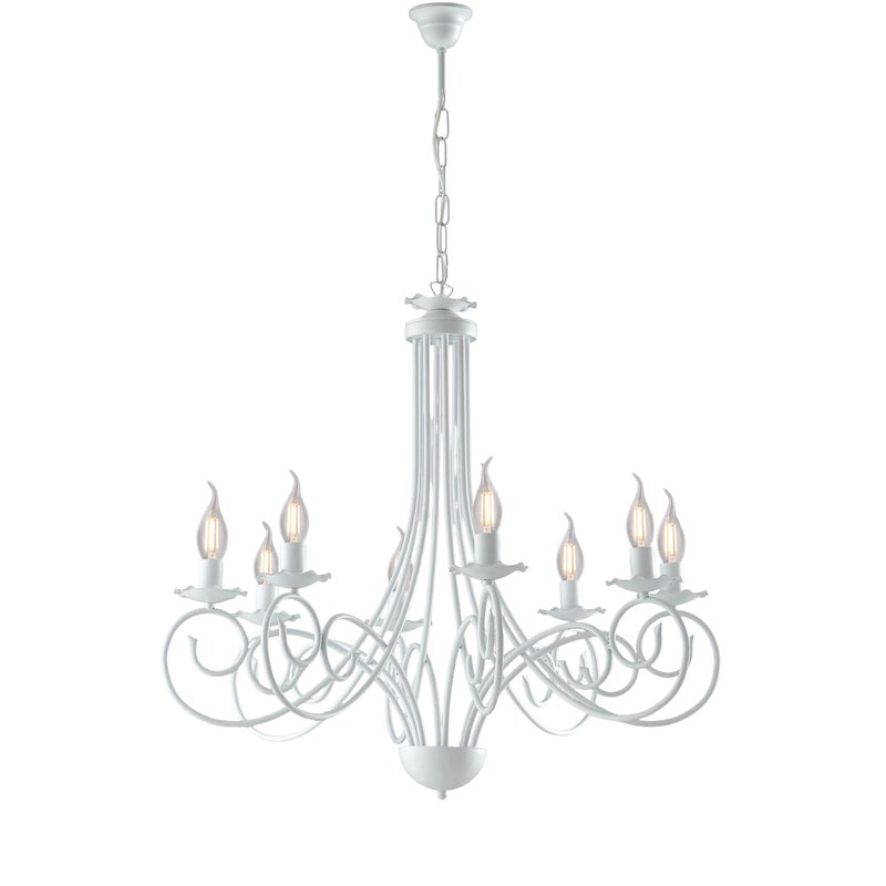 Alma - Biały lakierowany żyrandol z żelaza z dekoracją w stylu shabby chic, 8 świateł, 128 cm - Ø67 cm - BL130-8-BCO