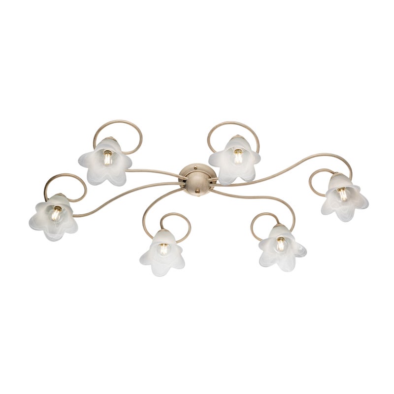Alice lampa sufitowa 6 świateł, kość słoniowa lakierowane żelazo, stare złoto, klosze alabastrowe Ø14 cm, klasyczny styl