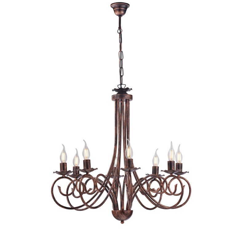 Alma - Żyrandol z czarnego lakierowanego żelaza z antyczną miedzianą dekoracją, 8 świateł, 128 cm - Ø67 cm - BL130-8-NR