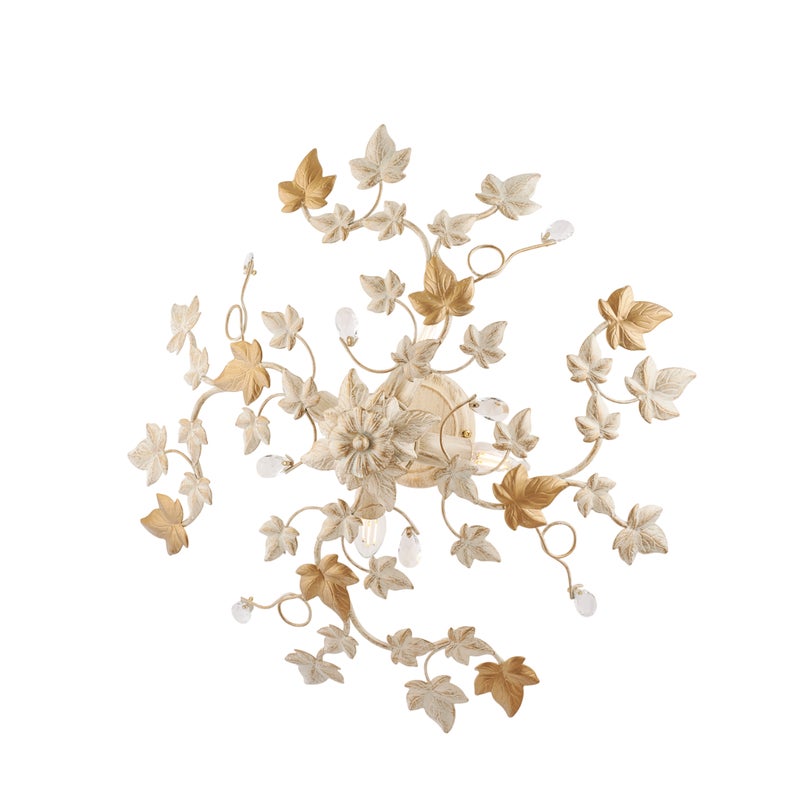 Edera lampa sufitowa z lakierowanego żelaza w kolorze kości słoniowej, dekor stare złoto i kryształki, klasyczny styl, 4 światła, Ø60 cm