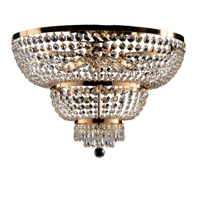Lampa sufitowa Mozart z żelaza i złoconego mosiądzu z kryształkami górskimi 8 świateł H.48 Ø65 BL189-PL8-OR