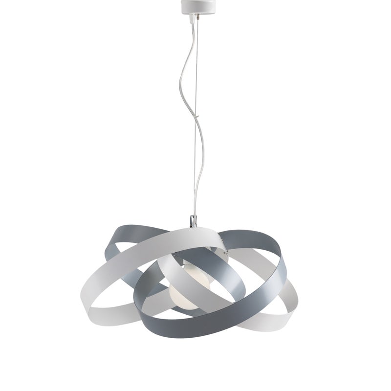 Vertigo - Lampa wisząca z żelaza lakierowanego na biało i gołębioszary kolor z regulowanym stalowym kablem, 1 lampa 125 mm - Ø54 mm - BL156-1-BT