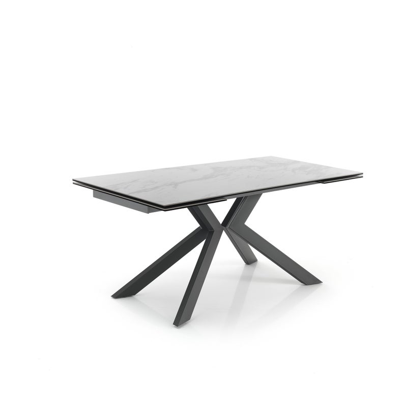 Stół rozkładany TIPS EVOLUTION z białym marmurowym blatem ceramicznym i szarą podstawą H76 W160/240