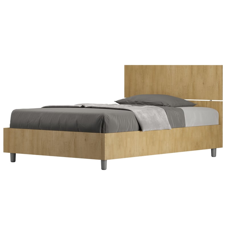 Łóżko Demas queen-size z pojemnikiem, 120x190 cm, zagłówek prosty dębowy
