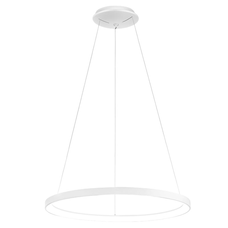 Krizia - lampa wisząca LED 60W z możliwością ściemniania - 4800lm, ciepłe światło 3000K, matowy biały pierścień, dyfuzor opalowy, średnica 80 cm, IP20