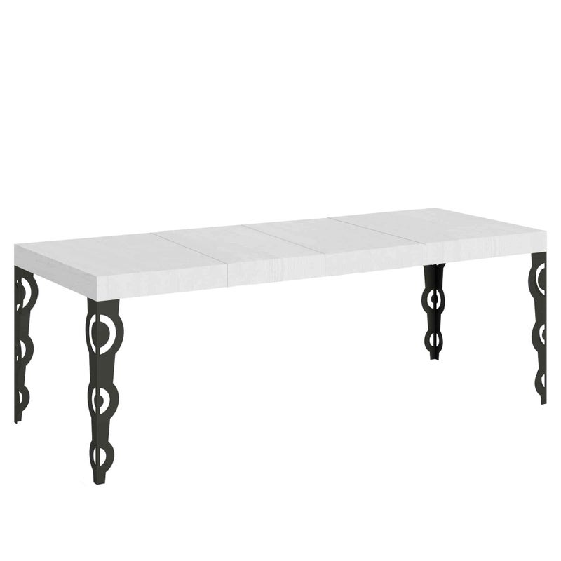 Stół rozkładany Karamay Premium 90x160/264 cm, biały, jesion, rama antracytowa