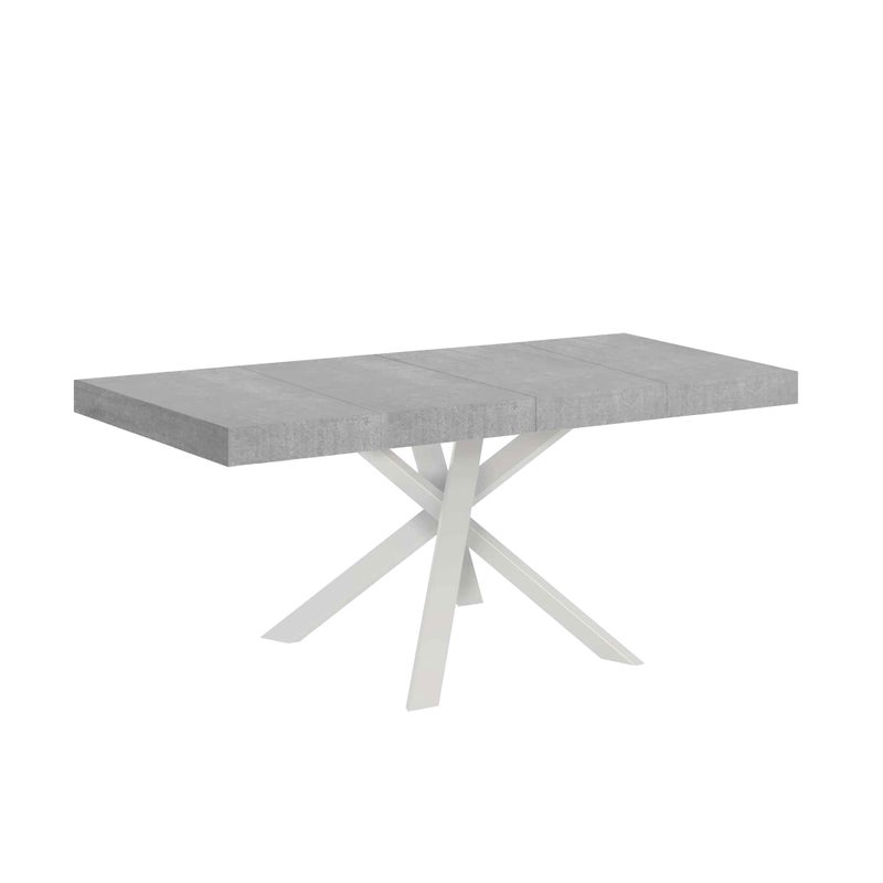 Stół rozkładany Clerk Premium 90x90/194 cm z blatem cementowym i białymi nogami
