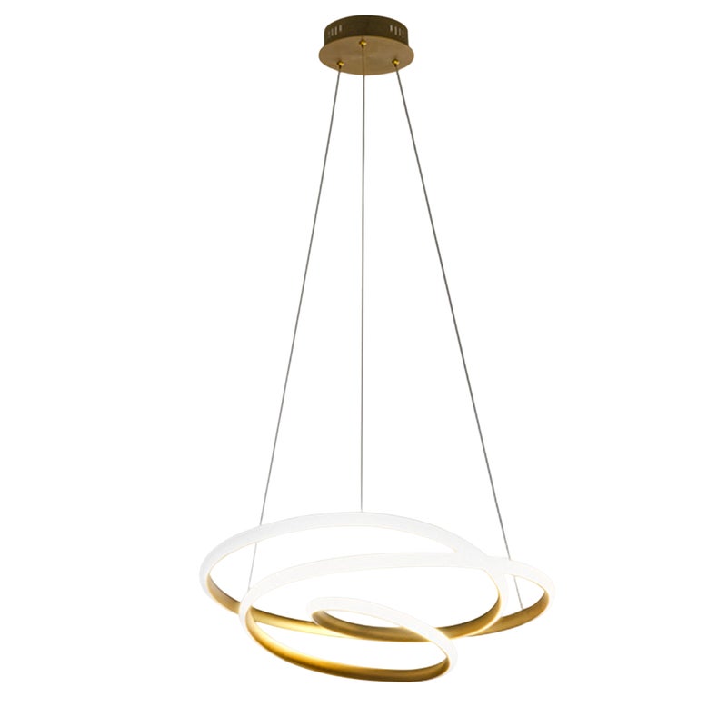 Diva lampa wisząca LED 80 W, ściemnialna, szczotkowane złoto, ciepłe światło 3000 K, splecione pierścienie Ø85 cm
