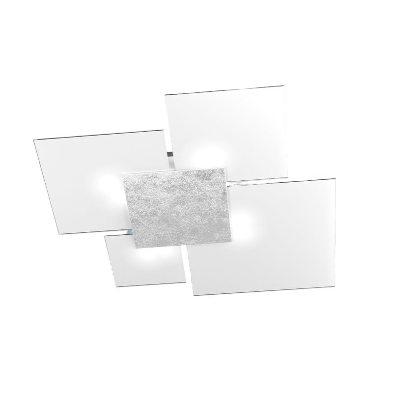 Lampa sufitowa prostokątna Toplight Upgrade, 4 światła, oprawka GX53, konstrukcja srebrno-biała, nowoczesny design, 91x86x15 cm