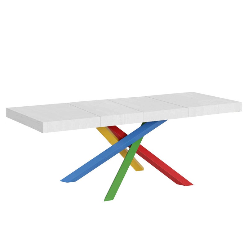 Stół rozkładany 160/420x90 cm Volantis Premium biały jesion nogi wielokolorowe 4/B