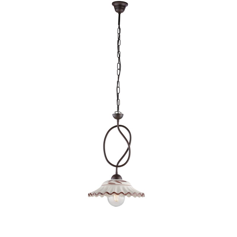 Żyrandol Bistrot z czarnego lakierowanego żelaza z dekoracją z efektem rdzy z ceramicznym dyfuzorem śr. 30 biały i brązowy 1 światło 105 Ø30