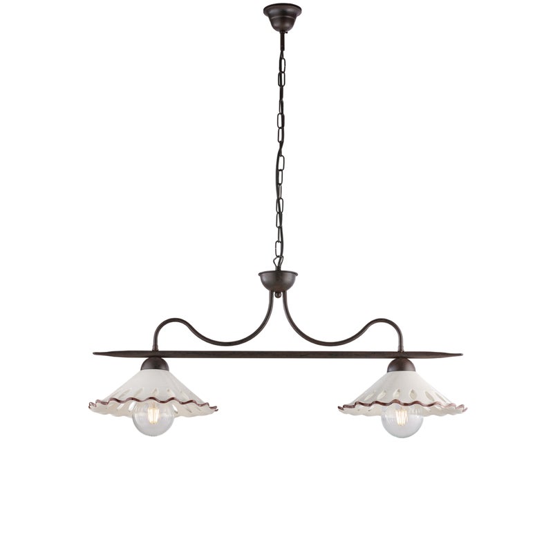Osteria żyrandol czarne żelazo, efekt rdzy, ceramiczne dyfuzory, 2 lampy, 83x30 cm