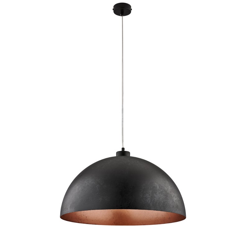 Lampa wisząca Marcus Ø50 cm z czarnego lakierowanego żelaza, czarna dekoracja zewnętrzna i antyczna miedź wewnątrz, regulowany kabel, 1 światło