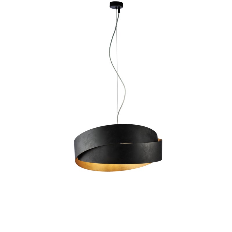 Astro – lampa wisząca z czarnego lakierowanego żelaza, czarna dekoracja zewnętrzna i stare złoto wewnątrz, regulowany kabel stalowy, 2 światła