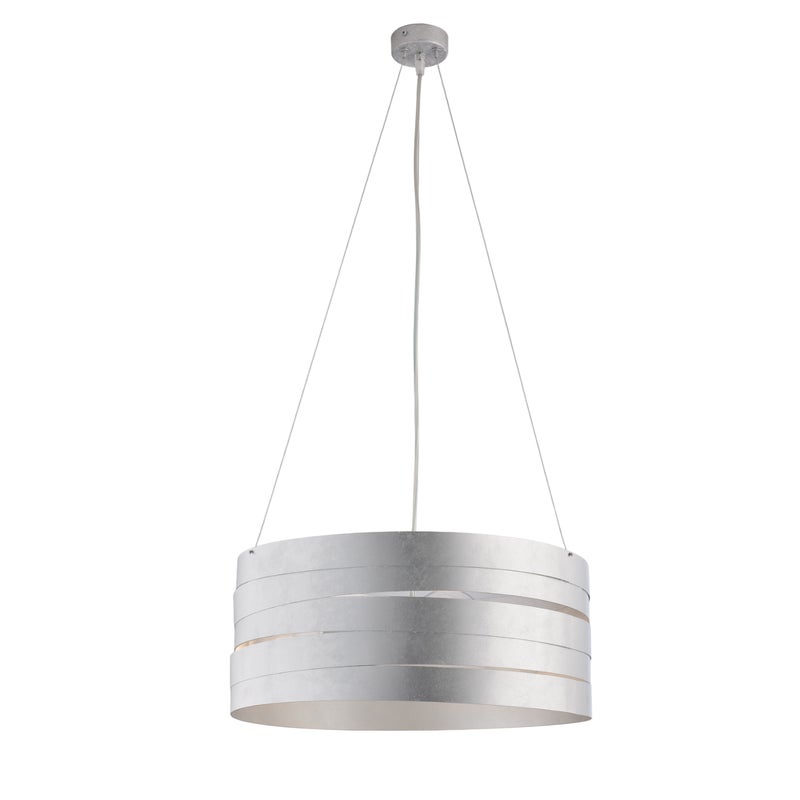 Mambo lampa wisząca z białego lakierowanego żelaza, zdobienie antyczne srebro, regulowane stalowe linki, 3 światła, Ø45 cm