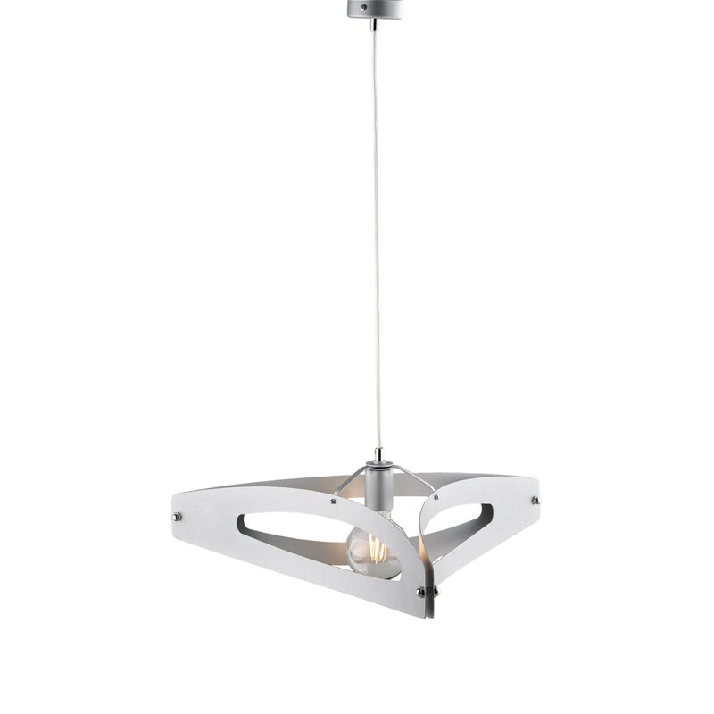 Lampa wisząca Onyx z białego żelaza i polerowanego chromu, laserowo cięty klosz z dekoracją w kolorze antycznego srebra, regulowany kabel, 1 światło