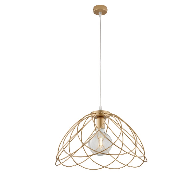 Żyrandol Pagoda z lakierowanego na złoto żelaza z dekoracją w kolorze starego złota z regulowanym kablem elektrycznym, 1 lampa 132 Ø45 BL298-S1-ORO