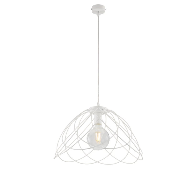 Żyrandol Pagoda z lakierowanego na biało żelaza z dekoracją w stylu shabby chic, z regulowanym kablem elektrycznym, 1 lampa 132 Ø45 BL298-S1-BCO