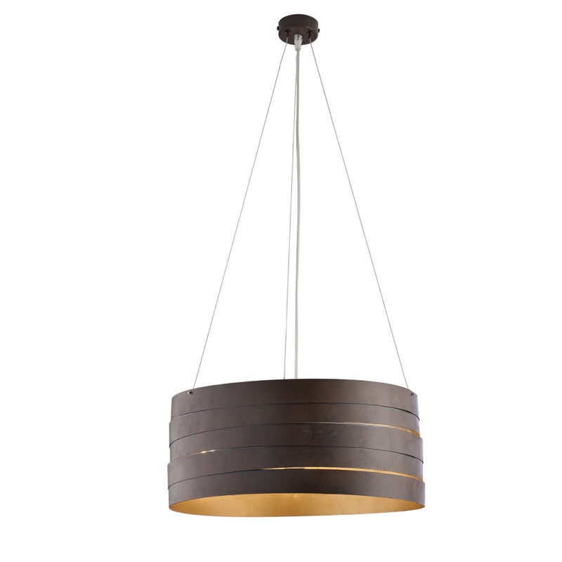 Mambo lampa wisząca 3 światła, czarne lakierowane żelazo, efekt rdzy, stare złoto wnętrze, regulowane linki stalowe, industrialna