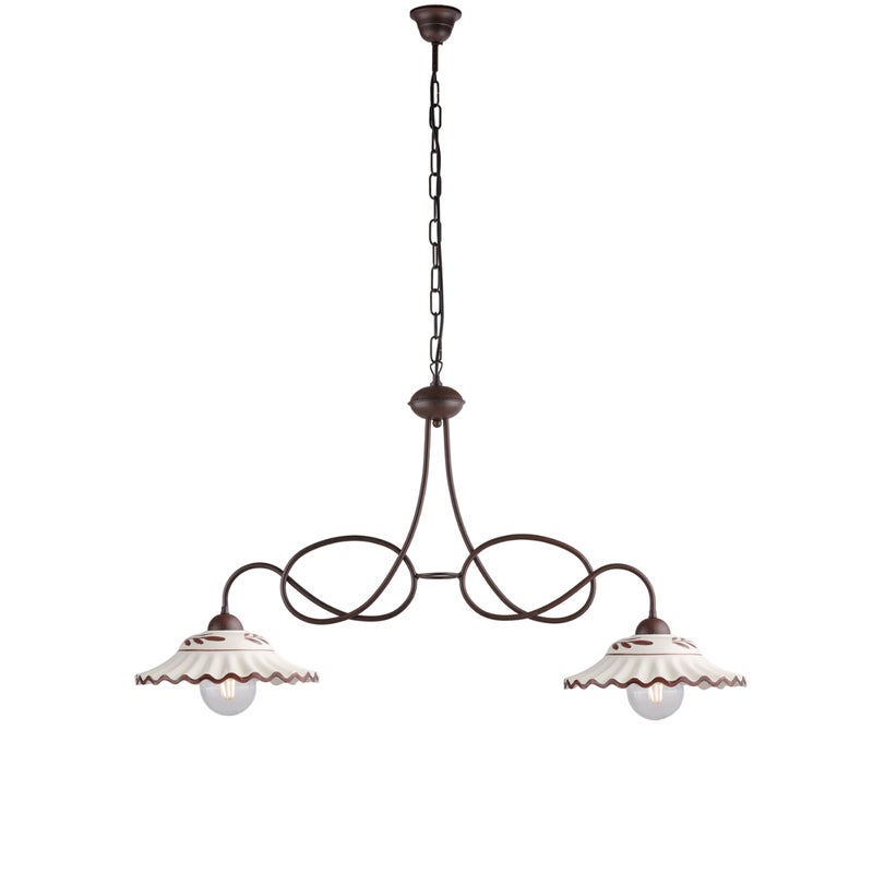 Bistrot żyrandol z czarnego żelaza z efektem rdzy, ceramiczne dyfuzory, 2 lampy, 98x30 cm