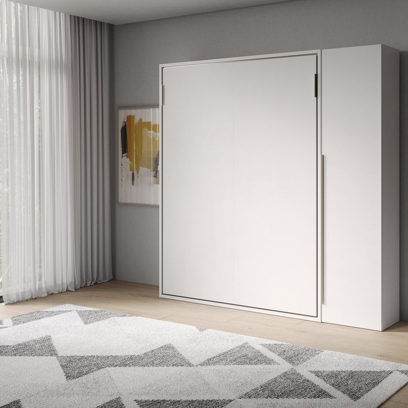 Versia Sofa 140 składana, pionowa, łóżko francuskie z 1 szafą z drzwiami po prawej stronie, biała