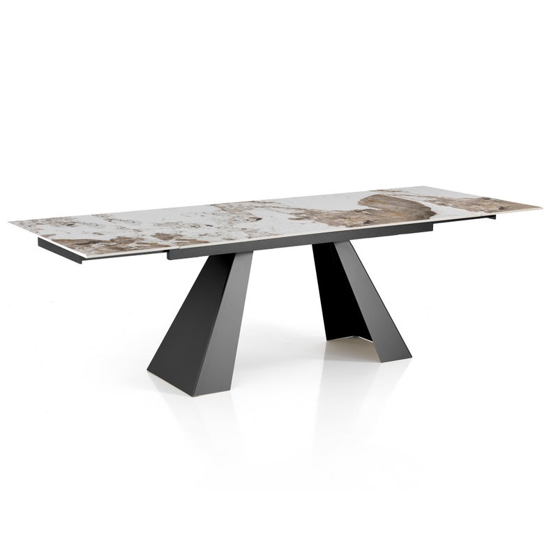 Stół rozkładany HUT 2 – metal matowy szary, ceramika marmurowa Onyx, wys. 76 cm, szer. 160/200/240 cm, 8/10 miejsc, do jadalni