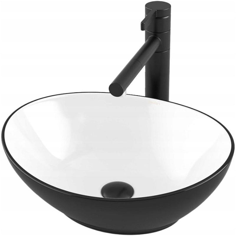 Umywalka matowa nablatowa ceramiczna biało czarna owalna