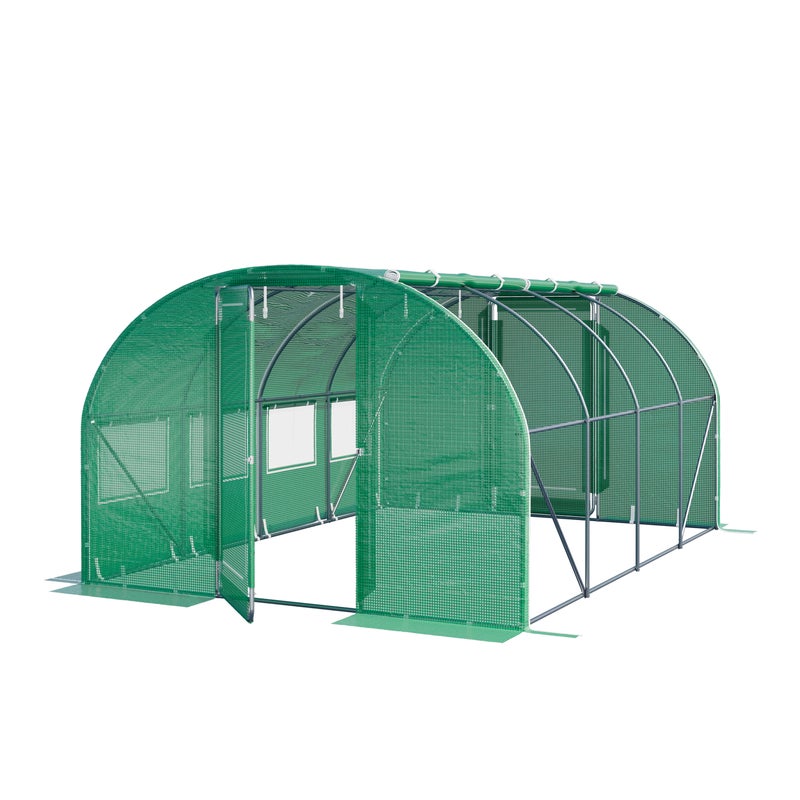 TOOLPORT Szklarnia tunelowa foliowa 3x4m Premium z obrotową konstrukcją drzwi plandeka PE 180 g/m² zielony przezroczysta