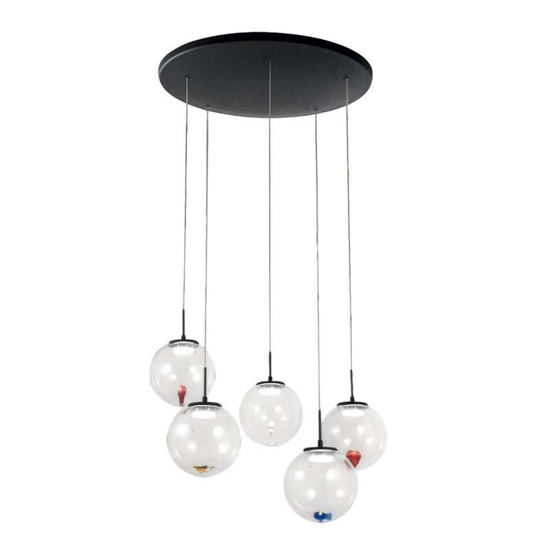 Ariel - 5-punktowa okrągła lampa wisząca o kształcie Fabas Luce - 35W ściemnialna dioda LED - Przezroczysta okrągła rozeta sufitowa o średnicy 50 cm