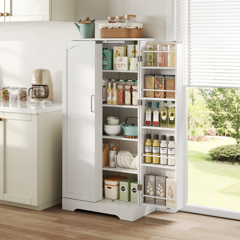 60×35×128 cm- biała-szafka kuchenna-wielofunkcyjna-z oświetleniem czujnikowym LED-półki regulowane wysokościowo-dwuskrzydłowa