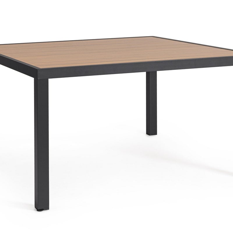 Stół aluminiowy z listwami imitującymi drewno, 136x136, antracytowy, do wewnątrz i na zewnątrz