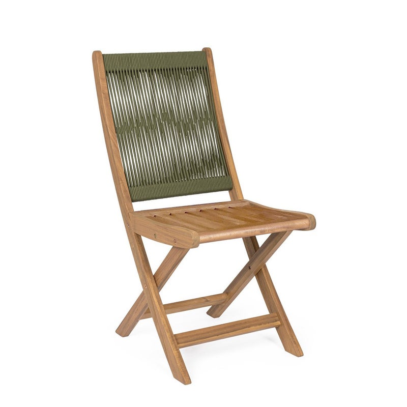 Zestaw 2 składanych krzeseł z drewna akacjowego z oparciem z polipropylenu w kolorze zielonym