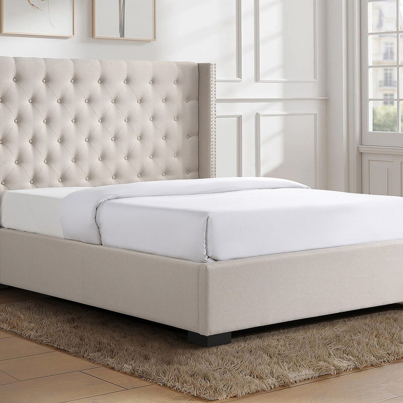 [NEW VERSION]Łóżko MASSIMO z pikowanym wezgłowiem - 160 × 200 cm - Beżowa tkanina