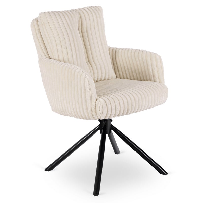 Krzesło Obrotowe Kubełkowe Tapicerowane Do Jadalni Sztruks Krem JUNE