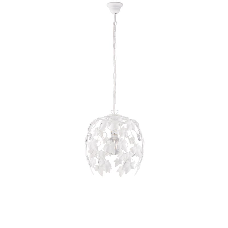 Edera - Biały lakierowany żyrandol z żelaza z dekoracją w stylu shabby chic i kryształowymi cyrkoniami, 1 lampa X 97 - Ø30 - BL50-1-BCO