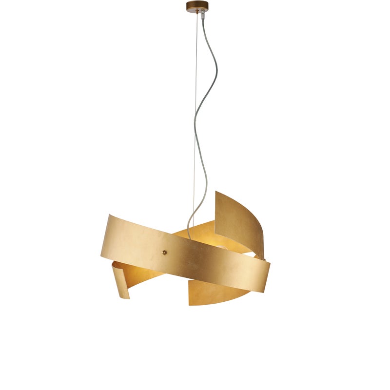 Lampa wisząca Elisa z białego lakierowanego żelaza, laserowo cięta, dekor stare złoto, regulowany kabel stalowy, elegancki design, 3 światła