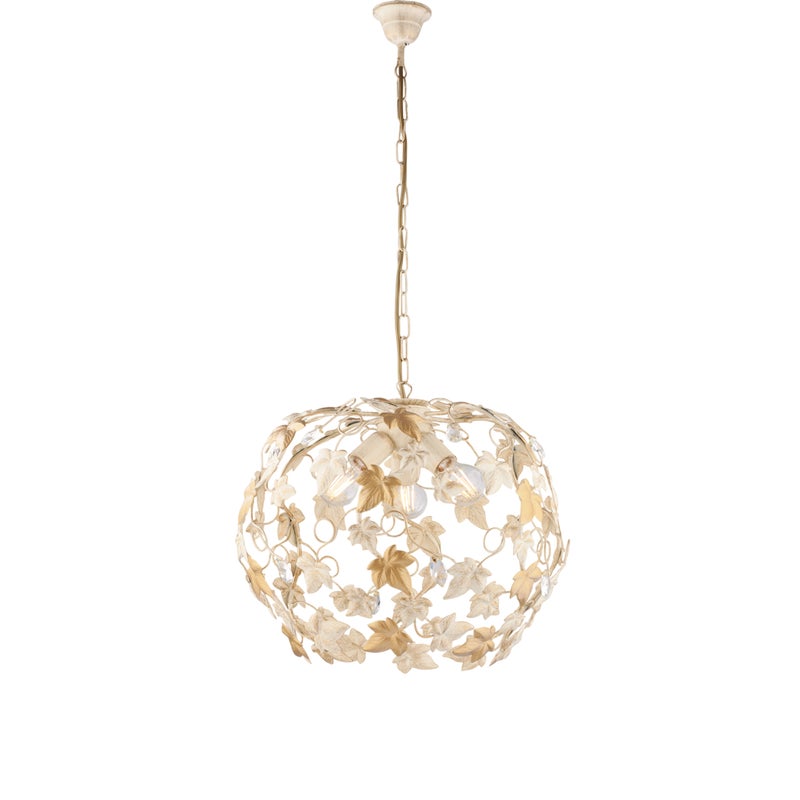 Edera żyrandol żelazo kość słoniowa, złote zdobienia, kryształki, 3 lampy, Ø50 cm
